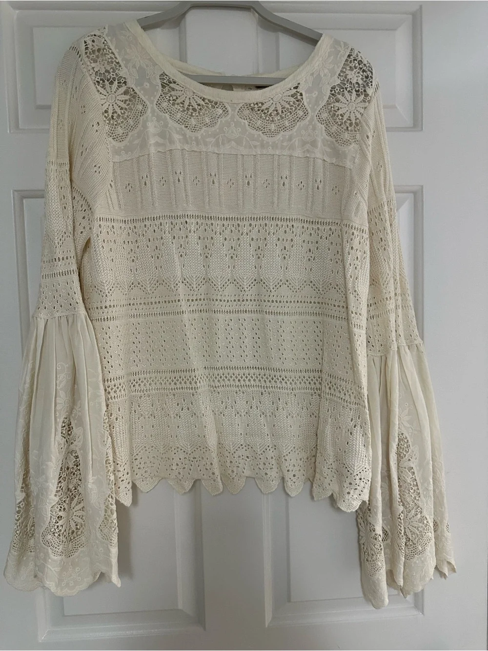 Free People Cream Crochet Lace Bell Sleeve Blouse